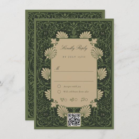 Invitation RSVP Regal Emerald Green Antique Gold Baroque (Devant / Derrière)