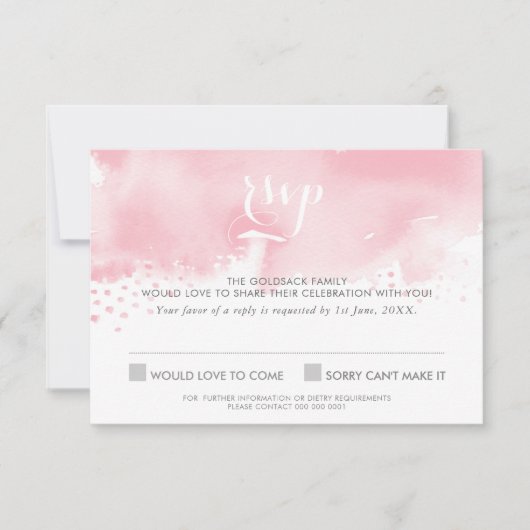 Invitation RSVP RÉPONSE RÉPONSE aquarelle rose pâle élégant (Devant)