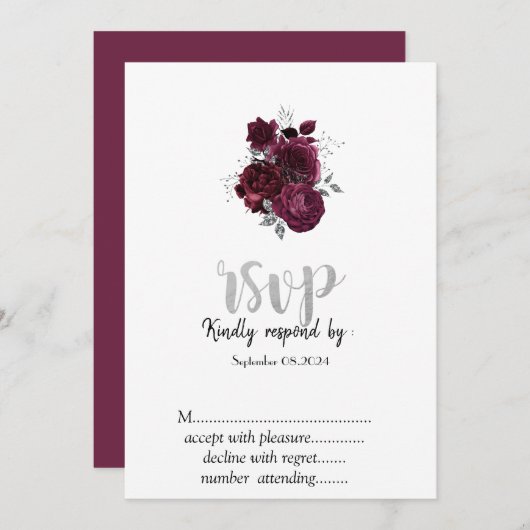 Invitation RSVP Rose (Devant / Derrière)
