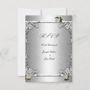Invitation RSVP Rose de mariage élégant Argent blanc