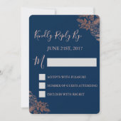 Invitation RSVP - Rose Gold Rose et Bleu Marine Floral (Devant)
