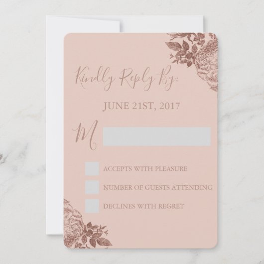 Invitation RSVP - Rose Gold Rose et Fleur de Blush Rose (Devant)