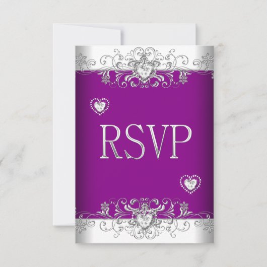 Invitation RSVP Rose Poudré Mariage Blanc Diamant Cœurs (Devant)
