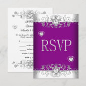 Invitation RSVP Rose Poudré Mariage Blanc Diamant Cœurs (Devant / Derrière)