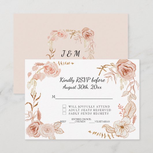 Invitation RSVP Rose Terracite Fleurs Aquarelle Mariage (Devant / Derrière)