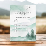 Invitation RSVP Rustic Mounts Forêt Aquarelle Moderne<br><div class="desc">Rustic Mountain Forest Watercolor Printemps Mariage RSVP Invitations sur l'arrière - plan blanc - comprend une belle et élégante typographie script avec les montagnes vertes modernes,  les oiseaux,  les pins et la verdure pour la célébration spéciale de mariage.</div>