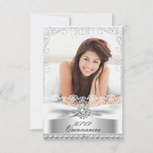 Invitation RSVP Silver Bow & Lace Quinceanera Anniversaire