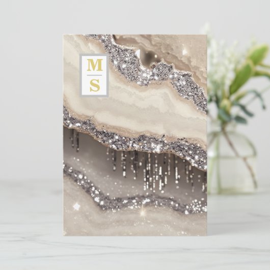 Invitation *~ RSVP SILVER IVORY QR Initiales AR66 Mariage (Debout devant)