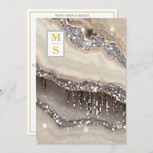 Invitation *~ RSVP SILVER IVORY QR Initiales AR66 Mariage (Devant / Derrière)