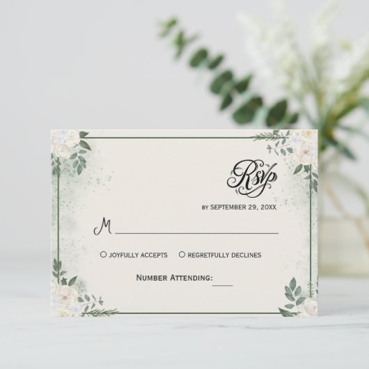 Invitation RSVP Simple Végétal Eucalyptus (Debout devant)