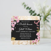 Invitation RSVP Soiree Turquoise Gold damask douche de nage (Debout devant)
