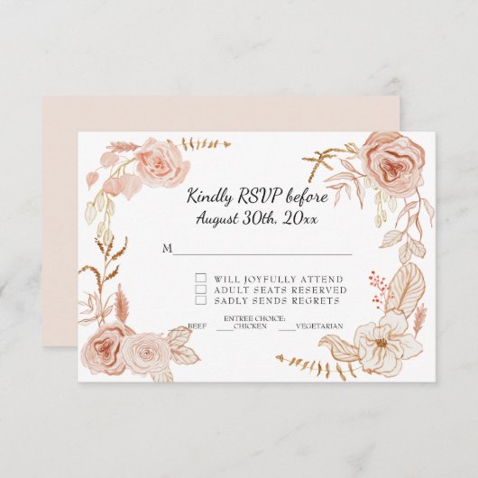 Invitation RSVP Terra Cotta Mariage d'aquarelle rose (Devant / Derrière)