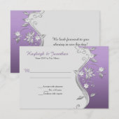 Invitation RSVP tourbillons fleurs lavande violette ornée arg (Devant / Derrière)