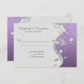 Invitation RSVP Tourbillons Fleurs Violet Lavande Argenté Orn (Devant / Derrière)