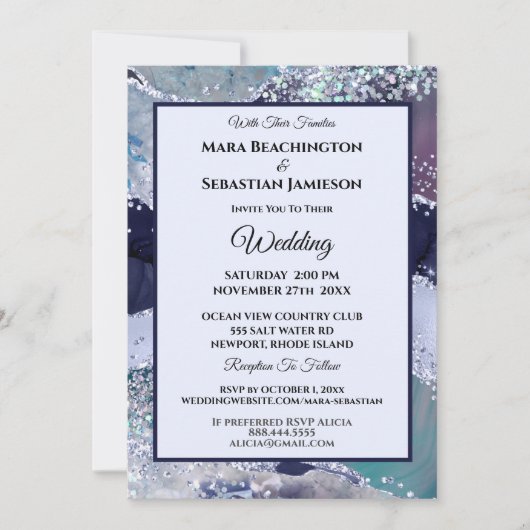 Invitation *~* RSVP Website AGATE Stars AR13 MARINE Mariage (Devant)