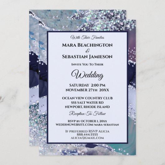 Invitation *~* RSVP Website AGATE Stars AR13 MARINE Mariage (Devant / Derrière)