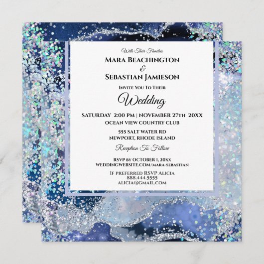 Invitation *~* RSVP Website AGATE Stars AR13 MARINE Mariage (Devant / Derrière)