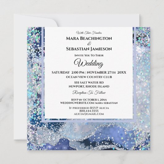 Invitation *~* RSVP Website AGATE Stars AR13 MARINE Mariage (Devant)