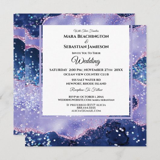 Invitation *~* RSVP Website Lavender AGATE AR13 Stars Mariage (Devant / Derrière)