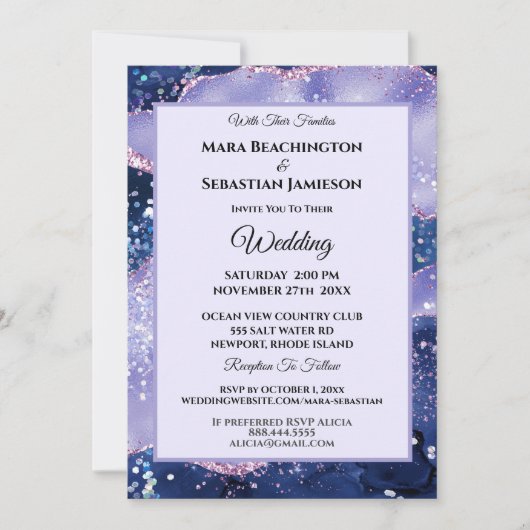 Invitation *~* RSVP Website Lavender AGATE Stars AR13 Mariage (Devant)