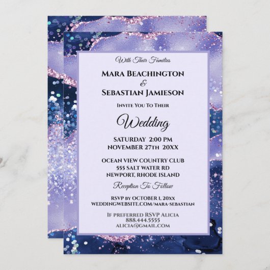Invitation *~* RSVP Website Lavender AGATE Stars AR13 Mariage (Devant / Derrière)