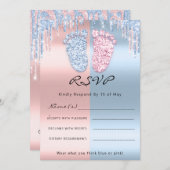 Invitation RSVPGender Révéler pieds Parties scintillant rose  (Devant / Derrière)