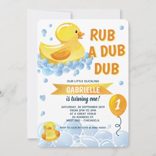 Invitation Rub a Dub Rubber Duck Anniversaire fête (Devant)