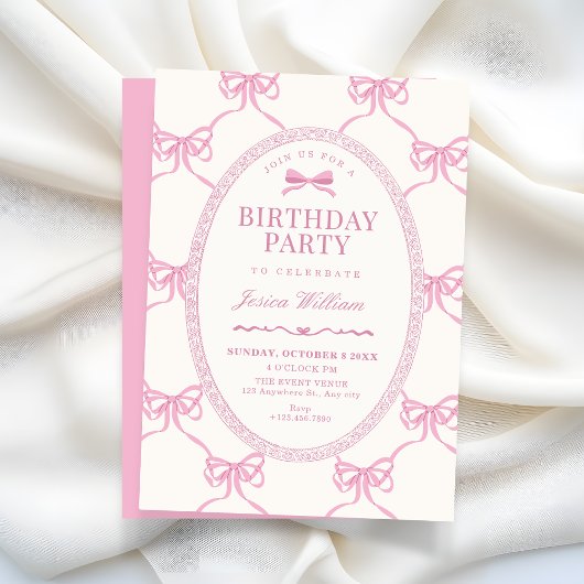 Invitation Ruban à arc rose anniversaire