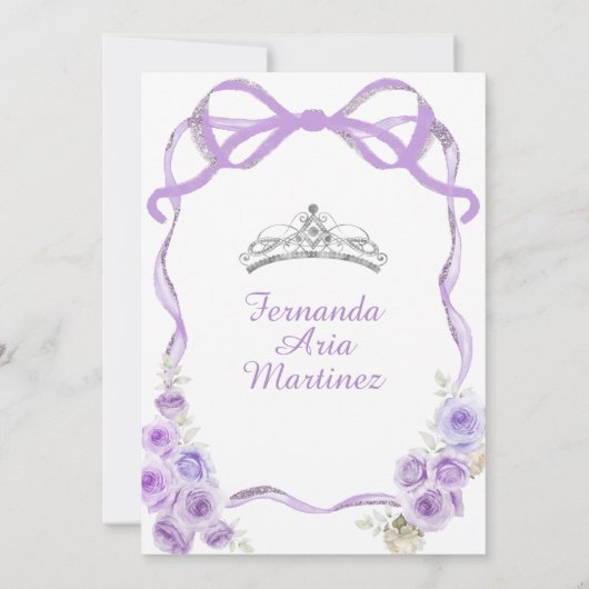 Invitation Ruban à bow fleuri pourpre Dusty Silver Mis Quince (Dos)