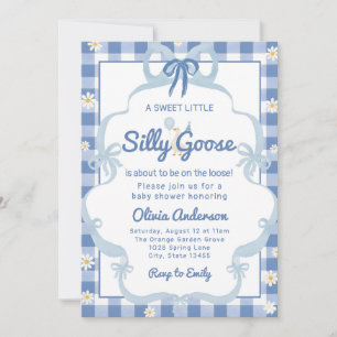 Invitation ruban à carreaux bleu aquarelle Oie Folle fille