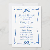 Invitation Ruban à main bleu français moderne Brunch nuptial  (Devant)