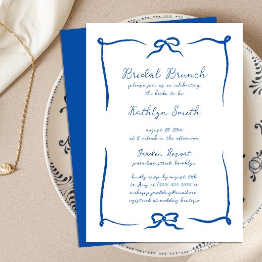 Invitation Ruban à main bleu français moderne Brunch nuptial 