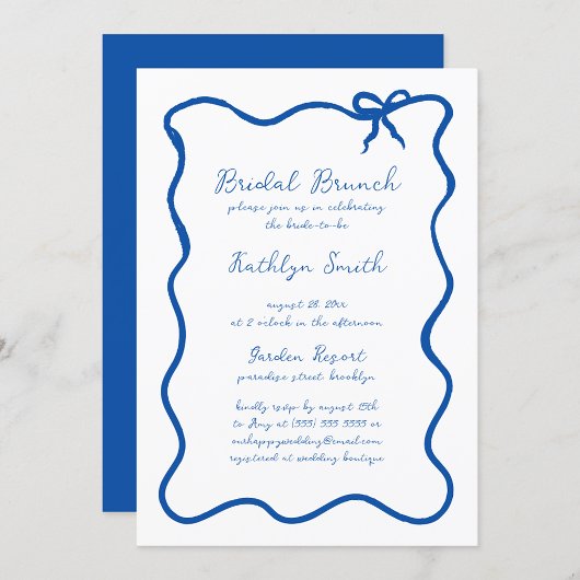 Invitation Ruban à main levée Whimsical Blue Bridal Brunch