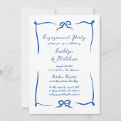 Invitation Ruban à main tiré Français Blue Engagement Party (Devant)