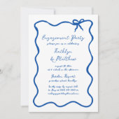 Invitation Ruban à main tiré Français Blue Engagement Party (Devant)