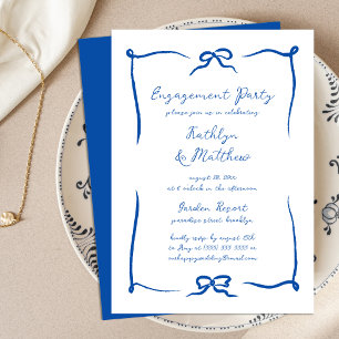 Invitation Ruban à main tiré Français Blue Engagement Party