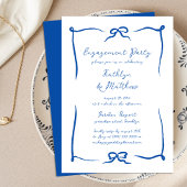 Invitation Ruban à main tiré Français Blue Engagement Party