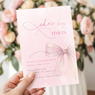 Invitation Ruban à nœud aquarelle rose Fille 30e anniversaire