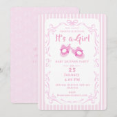 Invitation Ruban à nœud Chaussure de bébé C'est une fille (Devant / Derrière)