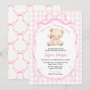 Invitation Ruban à nœud coquette rose Ours Fille Baby Shower