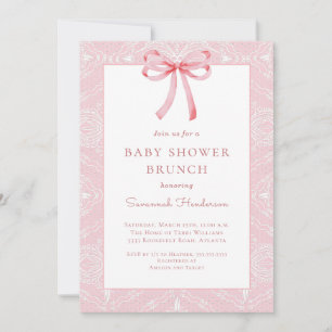 Invitation Ruban à nœud en dentelle rose pour Baby Shower Bru