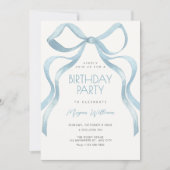 Invitation Ruban à noeud papillon bleu anniversaire (Devant)