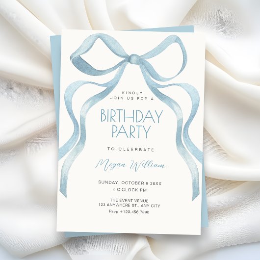 Invitation Ruban à noeud papillon bleu anniversaire