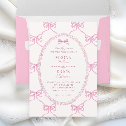 Invitation Ruban à nœud rose mariage 