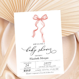 Invitation Ruban à nœud rose points Baby Shower 