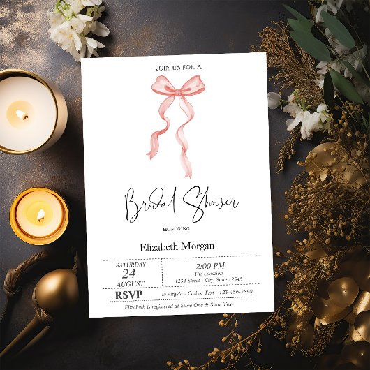Invitation Ruban à nœud rose points Bridal Shower