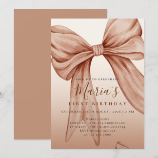 Invitation Ruban aquarelle beige personnalisé pour premier an
