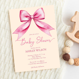 Invitation Ruban arc rose baby shower mignon élégant