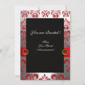 Invitation RUBAN ARGENTÉ ROUGE & DAMAS NOIR MONOGRAMME Ruby (Dos)
