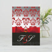 Invitation RUBAN ARGENTÉ ROUGE & MONOGRAMME EN DAMAS NOIR Rub (Debout devant)